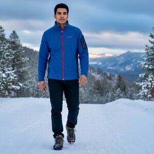 Spyder Men’s Small Full Zip Fleece Jacket Blue Heather Red Trim – Style 205025